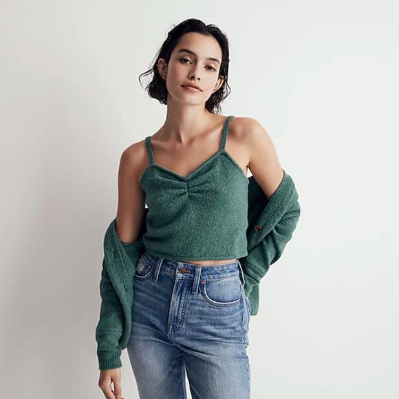 Madewell Mapleton Crop Sweater Tank in Heather‎ Jade Soft Cotton Blend Sz Medium - Picture 1 of 12